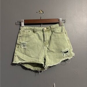 Hayden girls green distressed denim shorts girls medium